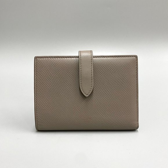 CELINE Logo Leather Genuine Bifold Wallet Mini Coin Purse Case Card Gray 24259 - Picture 1 of 10